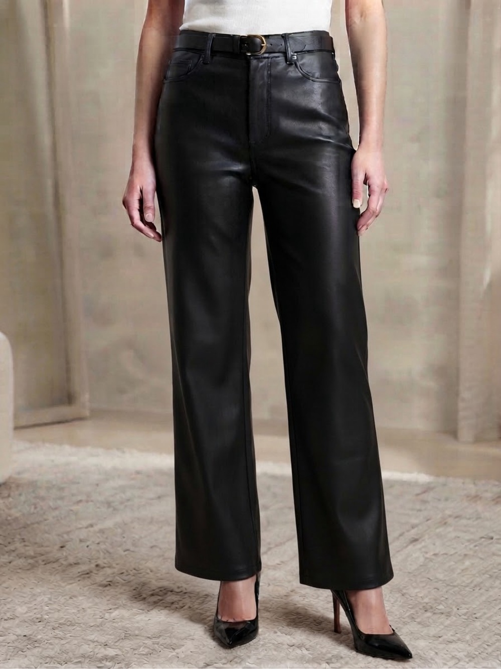 Old Navy Black Vegan Leather High- Rise Wide-Leg Pants